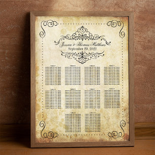 Verschnörkelter Vintage-Hochzeitssitzplan Poster