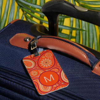 Verschnörkeltes Orange Paisley-Muster-Monogramm Gepäckanhänger