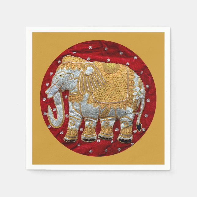 Verschönert indische Elefanten Rot und Gold Serviette (Vorderseite)