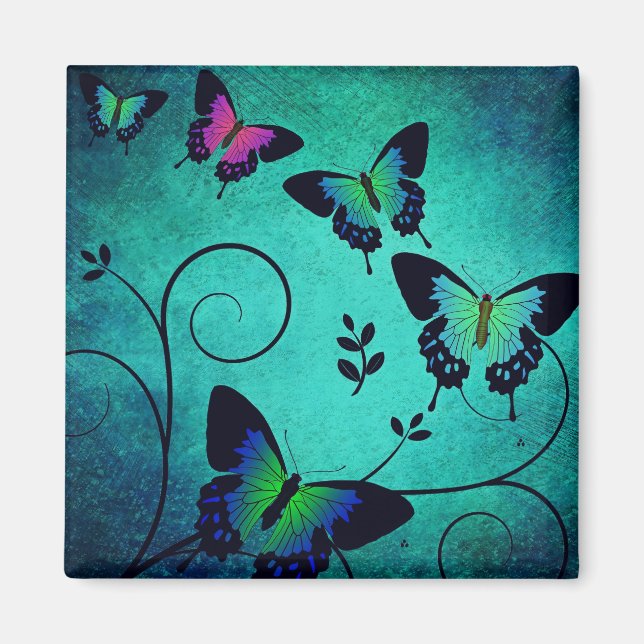 Verschönerte Juwelen Schmetterlinge Teal Magnet (Vorne)