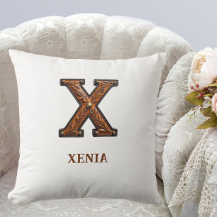 Verschönerte westliche Lederinitialen-Monogramm X Kissen