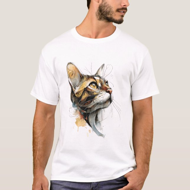 Verschönertes Bernsteinglas-Wasserfarben-Katzenges T-Shirt (Vorderseite)