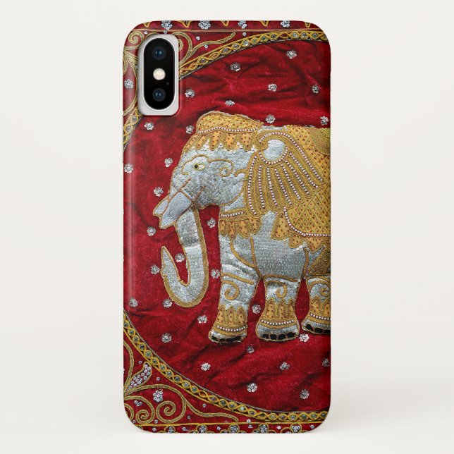 Verschönertes indischer Elefant-Rot und Gold Case-Mate iPhone Hülle (Rückseite)