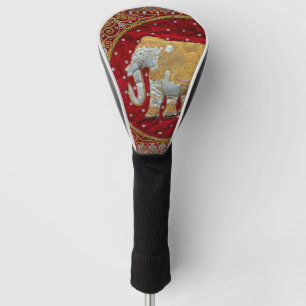 Verschönertes indischer Elefant-Rot und Gold Golf Headcover