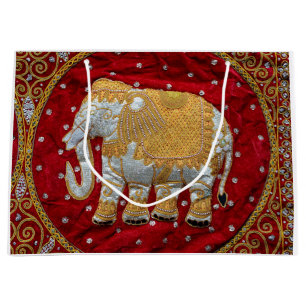 Verschönertes indischer Elefant-Rot und Gold Große Geschenktüte