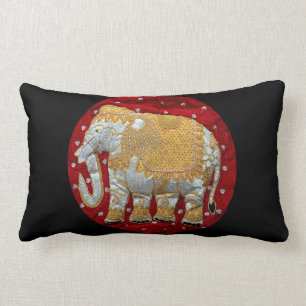 Verschönertes indischer Elefant-Rot und Gold Lendenkissen
