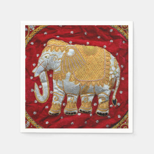 Verschönertes indischer Elefant-Rot und Gold Serviette