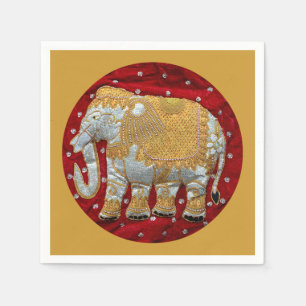 Verschönertes indischer Elefant-Rot und Gold Serviette