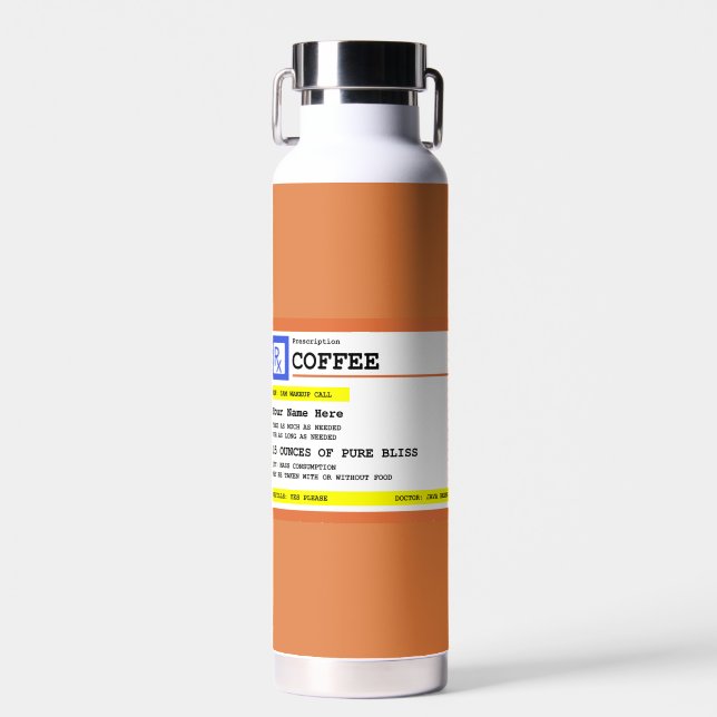 Verschreibung Coffee Label Personalisiert Trinkflasche (Vorne)