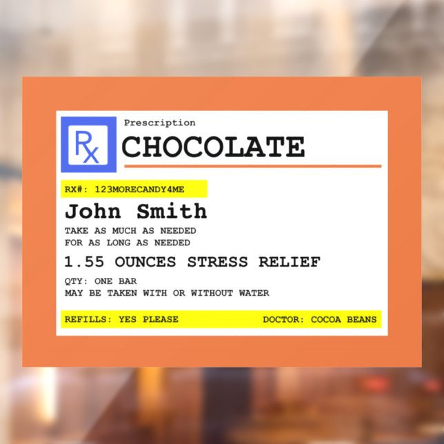 Verschreibung Schokolade Personalisierter Patiente Fensteraufkleber (Blatt 2)