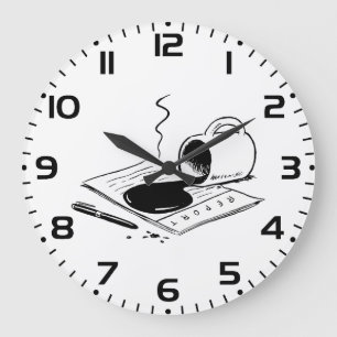 Verschütteter Kaffee auf Bericht Lustiger Bürounfa Große Wanduhr