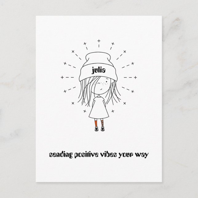 Versenden positiver Vibes Your Way|Niedlicher Girl Postkarte (Vorderseite)