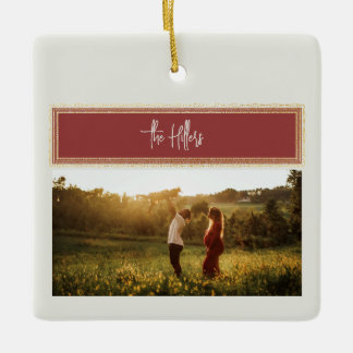 Versenden von Liebe Rot- und Goldfoto-Collage Keramikornament