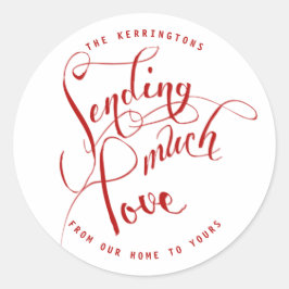 Versenden von viel Liebe Red Script Runder Aufkleber