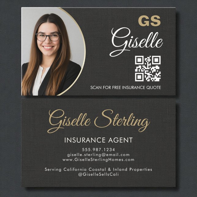 Versicherung Agent Leinen Schwarz Foto QR-Code  Visitenkarte (Von Creator hochgeladen)