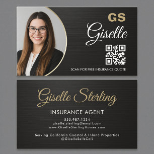 Versicherung Agent Metallisch Schwarz Foto QR-Code Visitenkarte