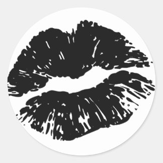 Versiegelt mit einem Kiss Black Lip Print Kiss Sti Runder Aufkleber