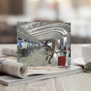 Verspätet für Flugzeug Dinosaurier Raptor Lustig Postkarte