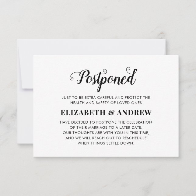 Verspätete Hochzeitänderung von Plänen Elegantes S Ankündigung (Vorderseite)