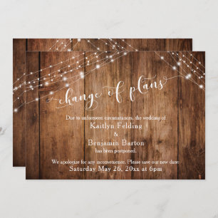 Verspätete Hochzeitsänderung von Plänen für Holz u Einladung