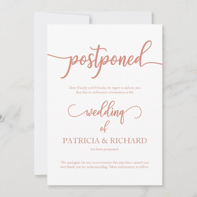 Verspätete Hochzeitserklärung Elegante Rose Gold Einladung (Vorderseite)