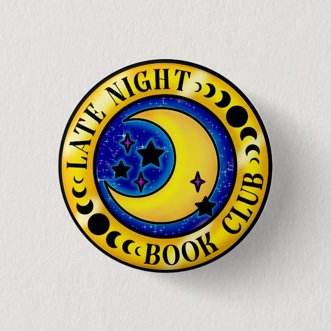 Verspätete Nacht Buchklub Abzeichen Button (Vorderseite)