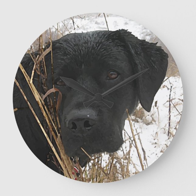 Verspätete Saisonjagd - Schwarzes Labor - Labrador Große Wanduhr (Vorderseite)