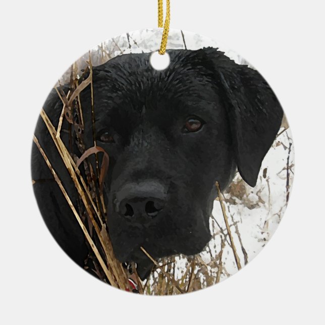Verspätete Saisonjagd - Schwarzes Labor - Labrador Keramik Ornament (Vorne)