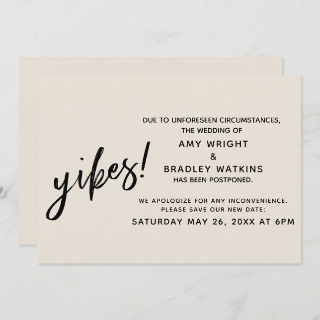 Verspätete Spaß Yikes für Hochzeiten! Cremeankündi Einladung (Vorne/Hinten)