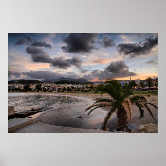 Verspäteter Abend am Strand von Rethymnon auf Kret Poster (Vorne)