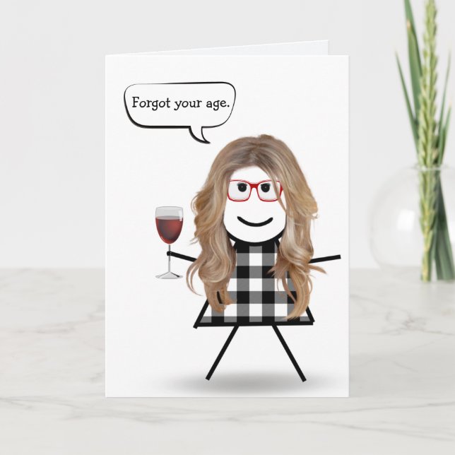 Verspäteter Geburtstag Mädchen mit rotem Wein Karte (Vorderseite)