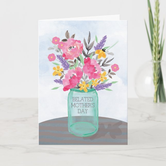 Verspäteter Glas-Vase der Mutter Tagesmit Blumen Karte (Vorderseite)