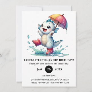 Verspielbarer Babydrache zum Regen-Geburtstag Einladung