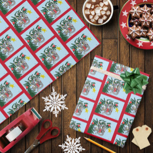 Verspielende hängende Weihnachtsbaum Graue Katze Geschenkpapier