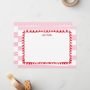 Verspielkte rosa und rote trendige Monogramm-Notiz Mitteilungskarte