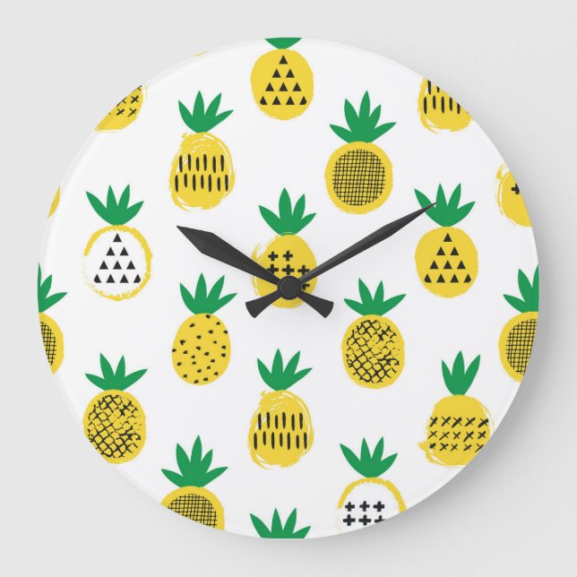 Verspielte Ananas: kinderfreundlich Vintag Große Wanduhr (Vorderseite)