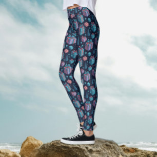 Verspielte blaue bunte Geschenke Weihnachtsmuster Leggings