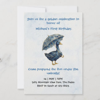 Verspielte Blaue Goldgans Erster Geburtstag Einladung