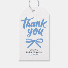 Verspielte blaue Schleife handgeschriebene Hochzei Geschenkanhänger