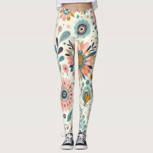 Verspielte Bohemian-Federn und -Blumen Leggings
