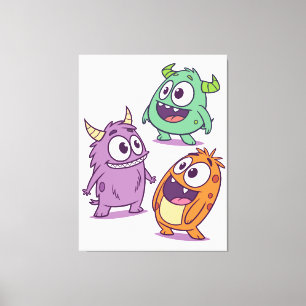 Verspielte Cartoon-Monster – Süße Charaktere mit g Leinwanddruck