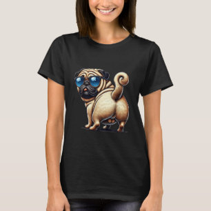 Verspielte Cartoon-Mops-Hund-Illustration mit Sonn T-Shirt