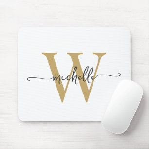 Verspielte Elegante Weißgold Monogramm Name Schrif Mousepad