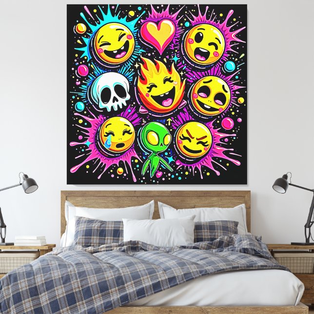 Verspielte Emoji-Explosion Leinwanddruck (Insitu (Schlafzimmer))