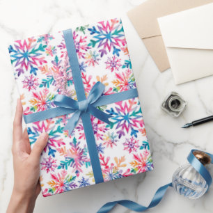 Verspielte farbenfrohe Wasserfarben-Schneeflocken- Geschenkpapier