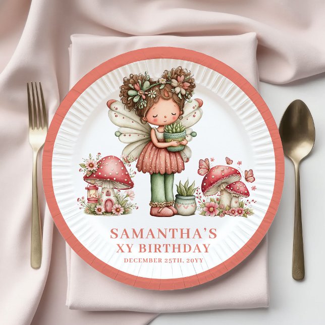 Verspielte Fee 3. Geburtstag Pastell Rosa Blumen Pappteller (Playful Fairy 3rd Birthday Pastel Pink Floral Paper Plates)