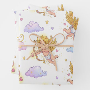 Verspielte fliegende Cupids in blauer Himmel-Fanta Geschenkpapier Set