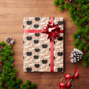 Verspielte Geister und Kürbisse auf Schwarz – Hall Geschenkpapier