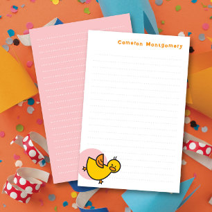 Verspielte gelbe Baby-Ente rosa Punkt Kinder-Danke Briefpapier