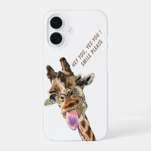 Verspielte Giraffe Zunge Raus mit Text Dein Lustig iPhone 16 Hülle